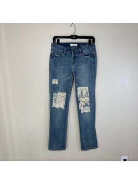 Sundance Catalog Jeans Womens 27 Patchwork BOHO Straight Leg Denim